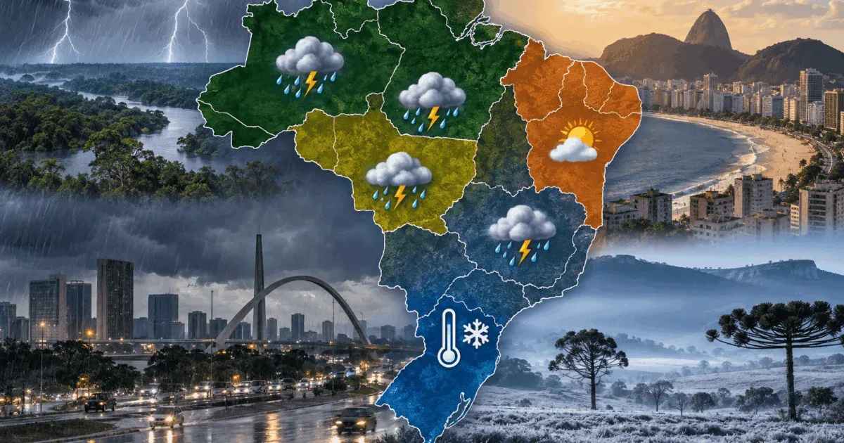 Frente fria leva chuva e trovoadas a três regiões antes do feriado