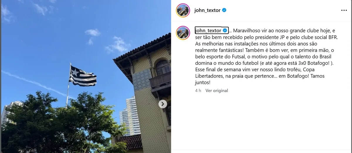 Textor visita General Severiano e defende diálogo com o Botafogo