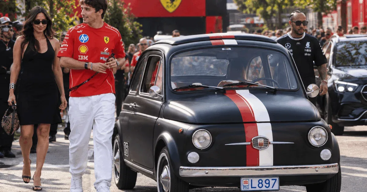 Leclerc chega a Monza em Fiat 500 com cores de Mônaco