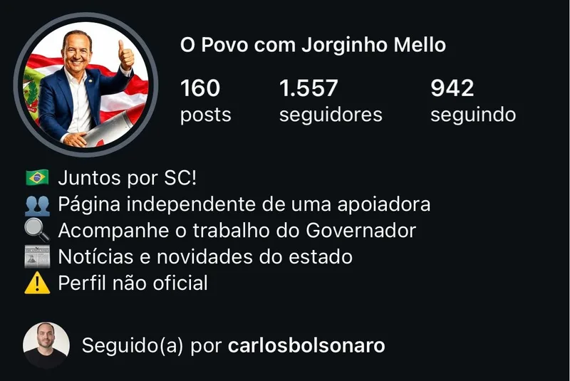 PM cedido à segurança do governo de SC gere perfil anônimo de apoio a Jorginho Mello, indicam dados